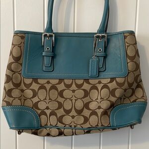 Coach Signature Canvas and Blue Leather Tote